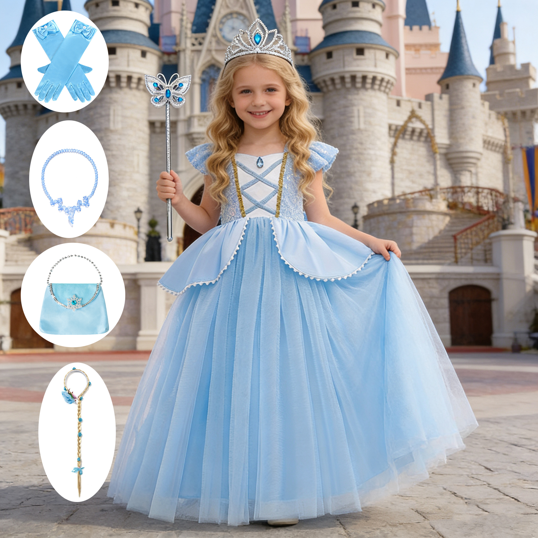 Cosplay Prop Bow - 女の子デラックスエレガントシンデレラプリンセスボールガウン子供の誕生日パーティードレス Vestidos コスプレ衣装カーニバルアパレル