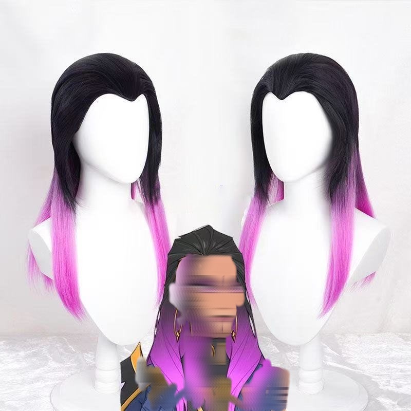 Wig Fiber Net - レイナ アニメ コスプレウィッグ 黒とピンクの二層ロングヘア合成耐熱ローズネットヘッドバンドウィッグ ハロウィンパーティー用