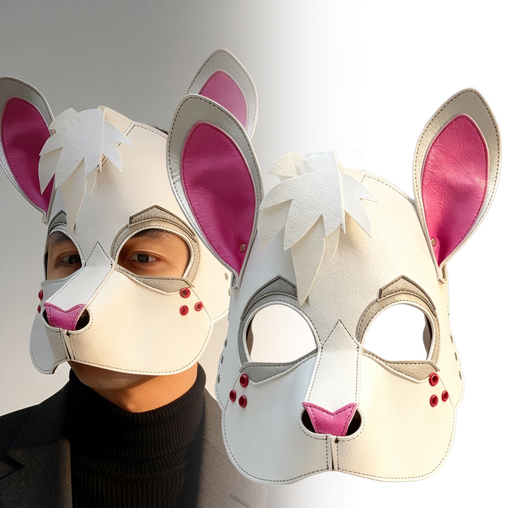 Free Cosplay Prop Patterns - パンクウサギマスク ホワイトバニーパターン PUレザー 大人用アニマルフェイスマスク ファースーツ ハロウィン仮装コスプレパーティーコスチューム小道具