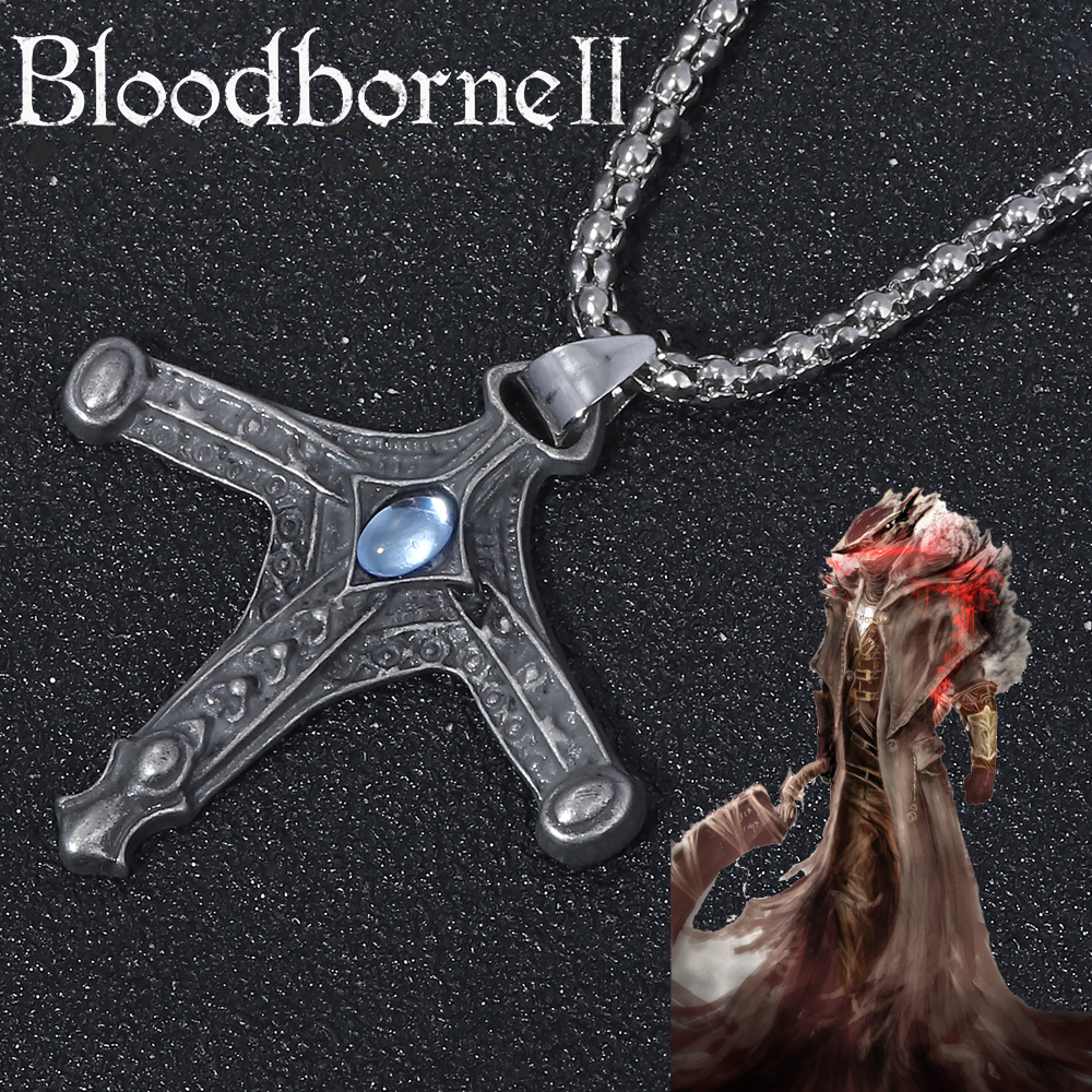 Bloodborne Cosplay Prop - 男性と女性のためのブラッドボーンハンターバッジネックレス、クロスネックレス、お守り、コスプレ小道具、バックパックジュエリー、ジュエリー
