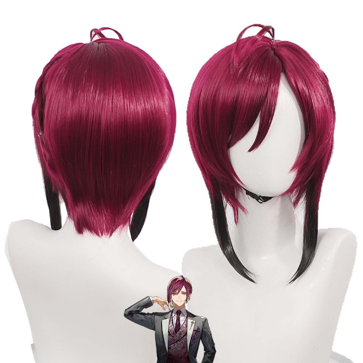 Wig Fiber Net - 刀剣乱舞鬼影コスプレウィッグ高温繊維ショートワインレッドヘア通気性ネット衣装パーティーコミックコン用