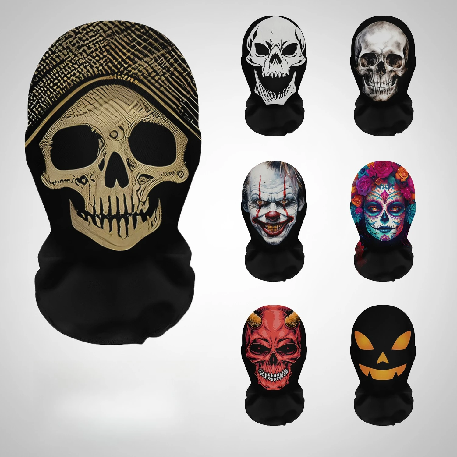 Free Cosplay Prop Patterns - ハロウィンテラーマスク 3D プリントスカルパターン弾性メッシュフェイスマスク面白いパーティーコスプレ小道具目出し帽通気性ヘッドカバー