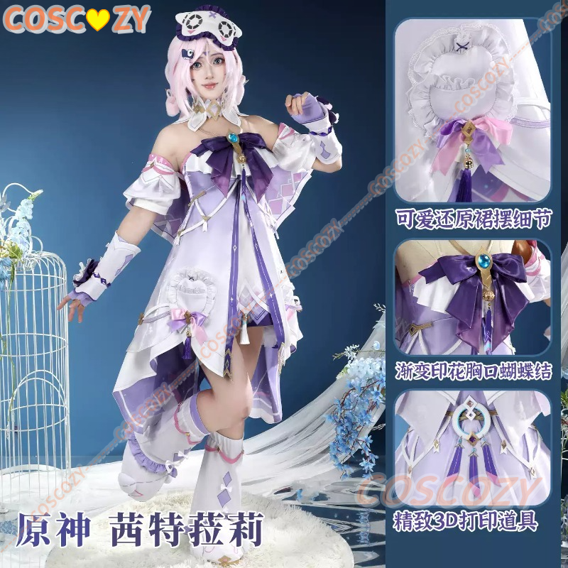 Cosplay Prop Bow - 原神シトラリコスプレ衣装パーティーウィッグ女性用ロールプレイ小道具パーティーパープルラブリーボウタイ女性用ドレスコンフェア用