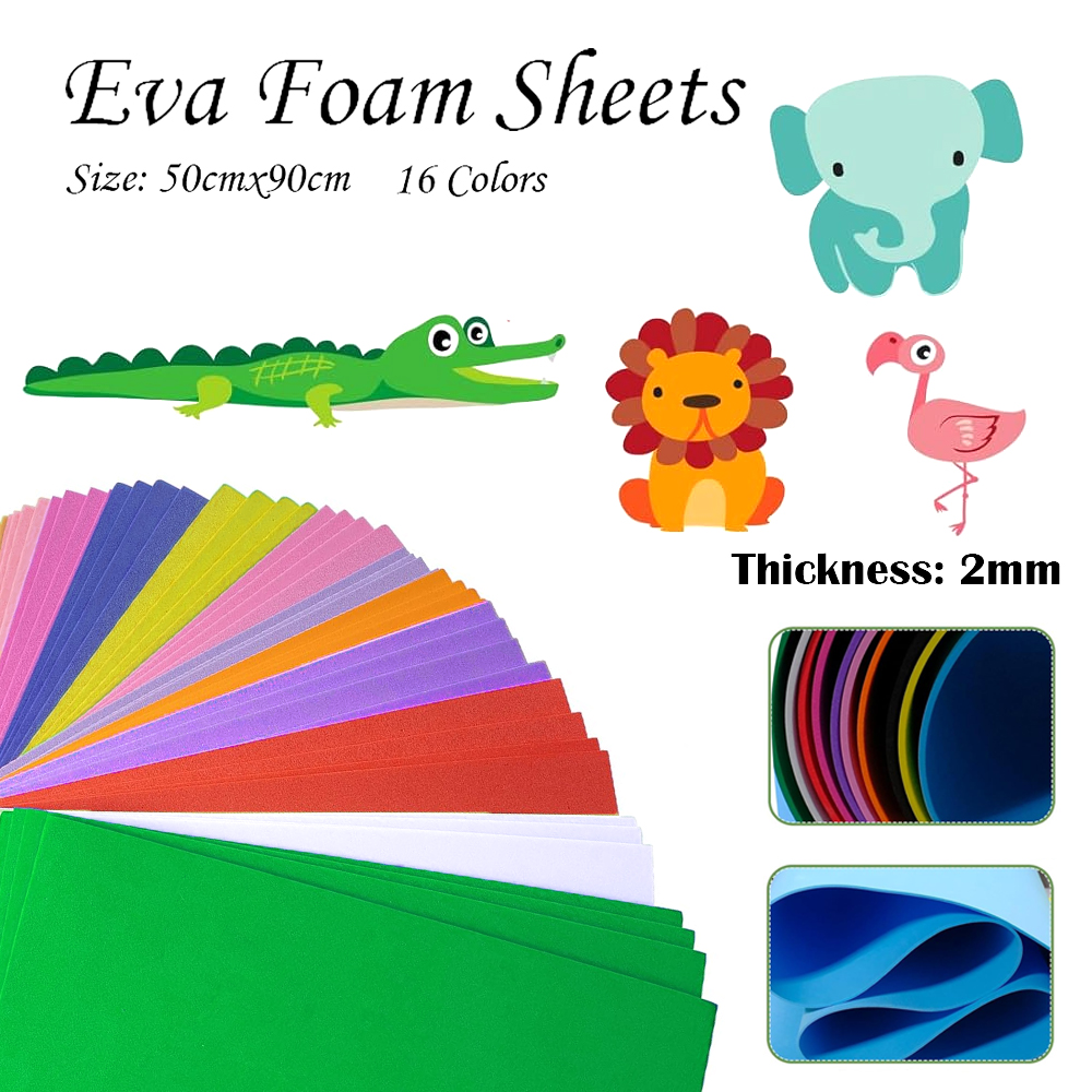 Eva Foam Sheet - 16色 カラフルEVAフォームシート 厚さ2mm 50x90cm コスプレクラフトフォーム DIYアートコスチューム小道具製作用