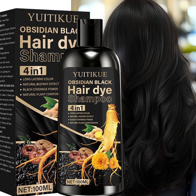 Hair Spray Color - 黒曜石ブラックヘアダイシャンプー 100ml - 4in1植物配合、白髪を自然な色でカバー、濃密な泡、持続する色