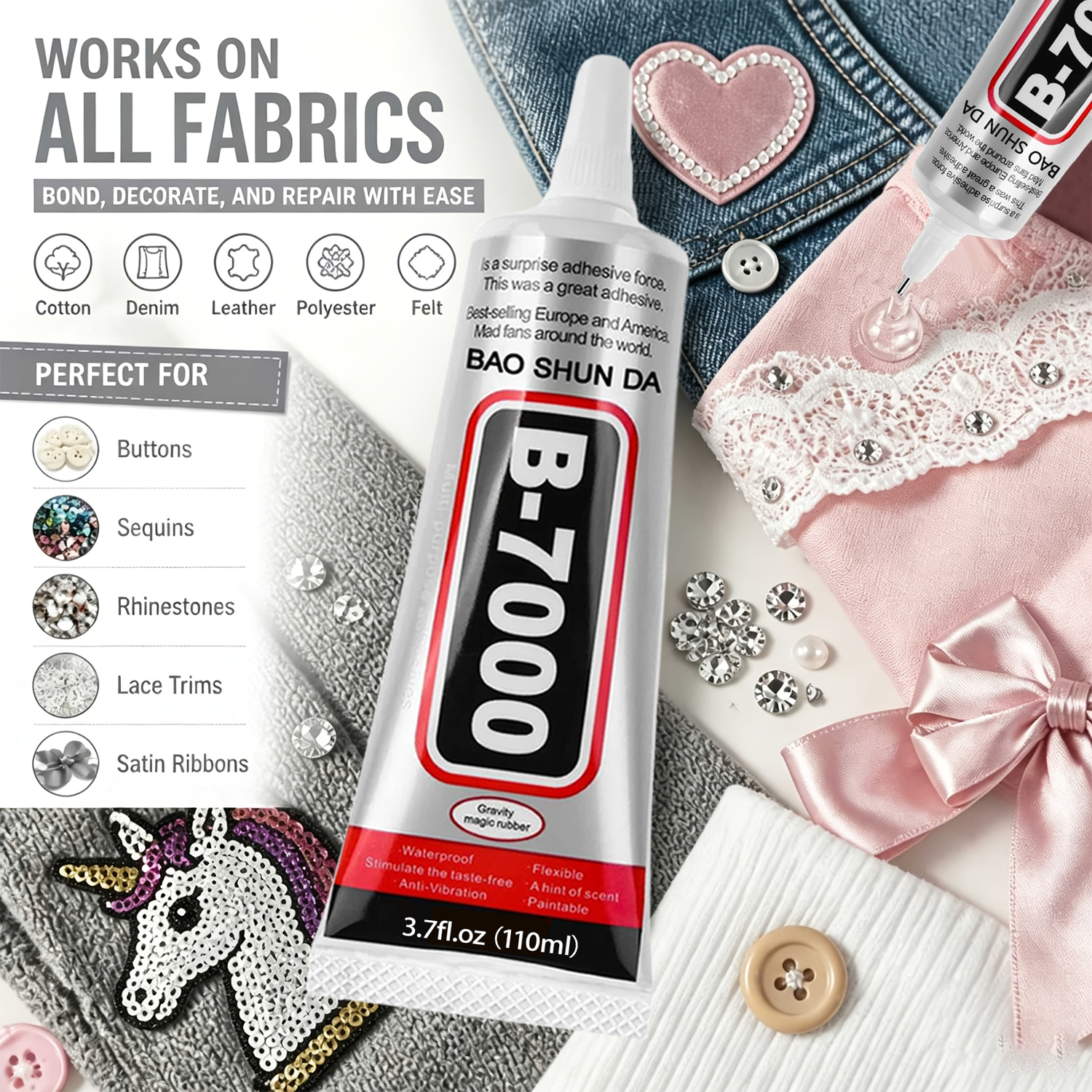 B-7000 布用接着剤 永久接着・水洗い可能、縫い付け不要 - Contact Cement Glue のレビューと価格
