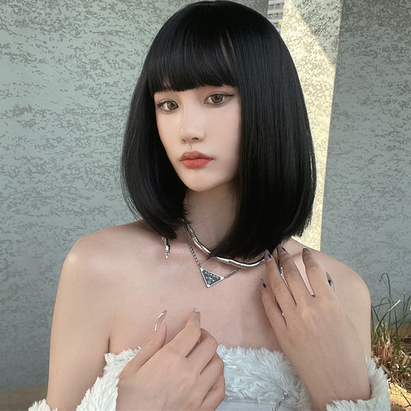 Lisa-ボブ付きの短い天然合成かつら,女性用,フルヘッドセ - Wig Fiber Net のレビューと価格