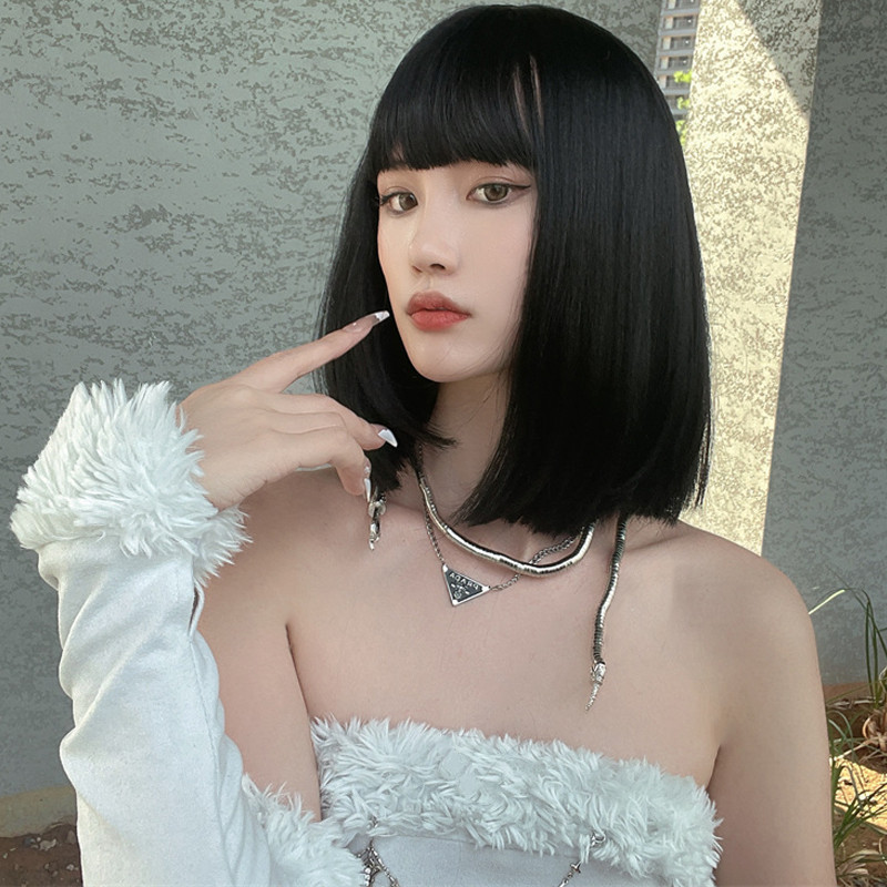Lisa-ボブ付きの短い天然合成かつら,女性用,フルヘッドセ - Wig Fiber Net のレビューと価格