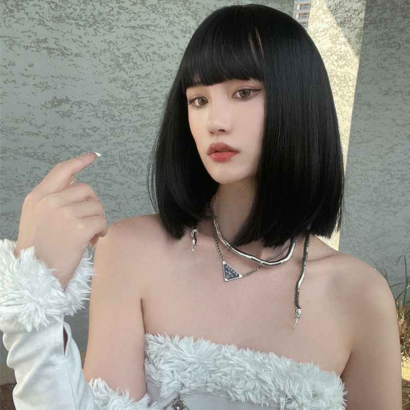 Lisa-ボブ付きの短い天然合成かつら,女性用,フルヘッドセ - Wig Fiber Net のレビューと価格