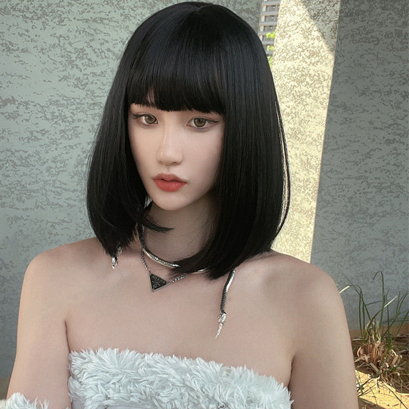 Lisa-ボブ付きの短い天然合成かつら,女性用,フルヘッドセ - Wig Fiber Net のレビューと価格