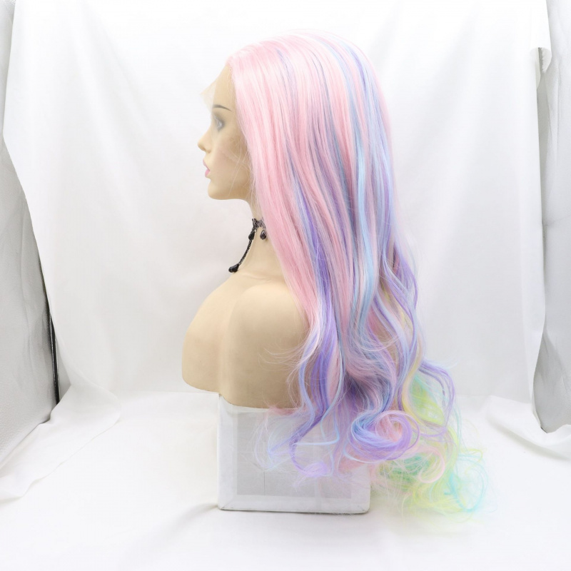 手編みのレースフロントハロウィン用合成ウィッグ、カラフルな大 - Wig Fiber Net のレビューと価格