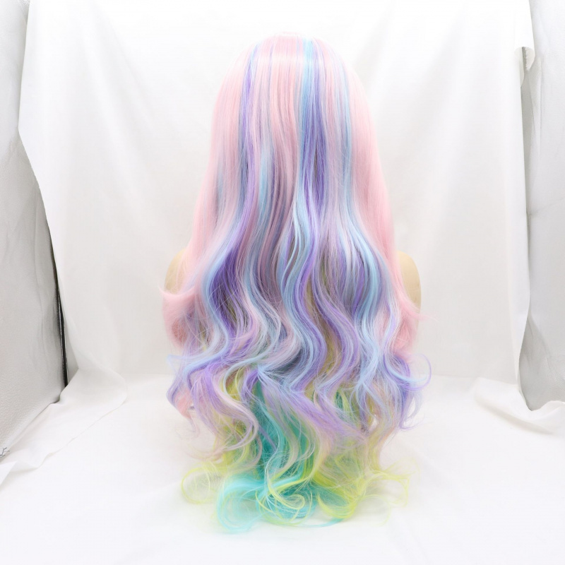 手編みのレースフロントハロウィン用合成ウィッグ、カラフルな大 - Wig Fiber Net のレビューと価格