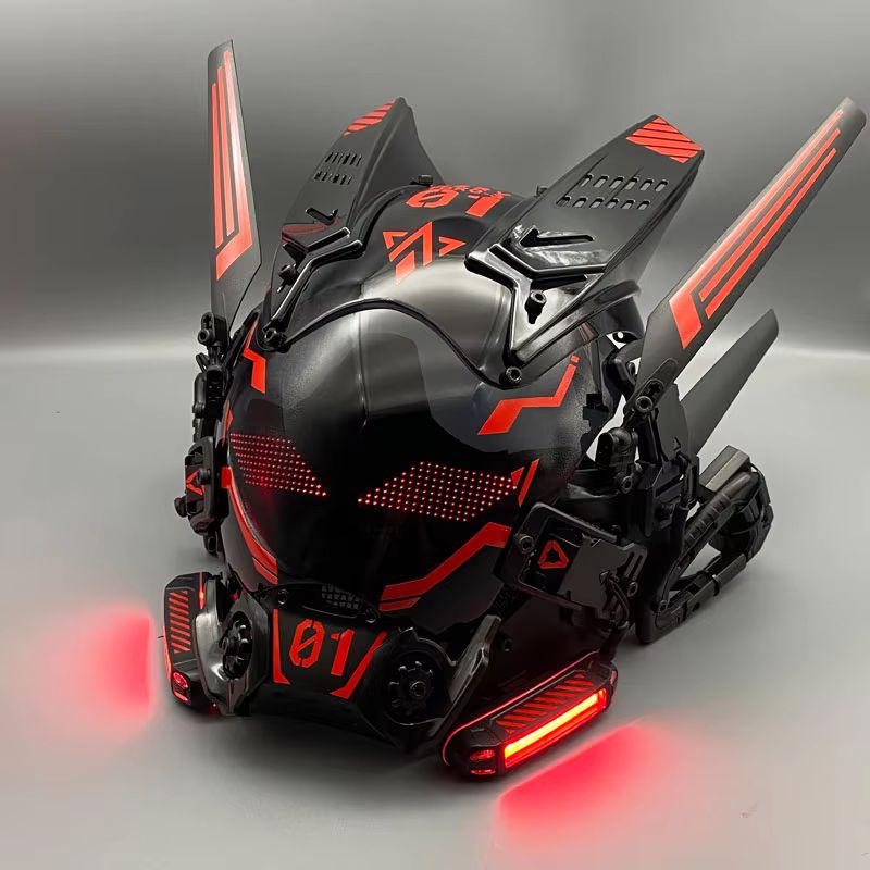 サイバーパンクコスチュームマスク、コスプレメカ兵士、LEDラ - Cosplay Prop Display のレビューと価格
