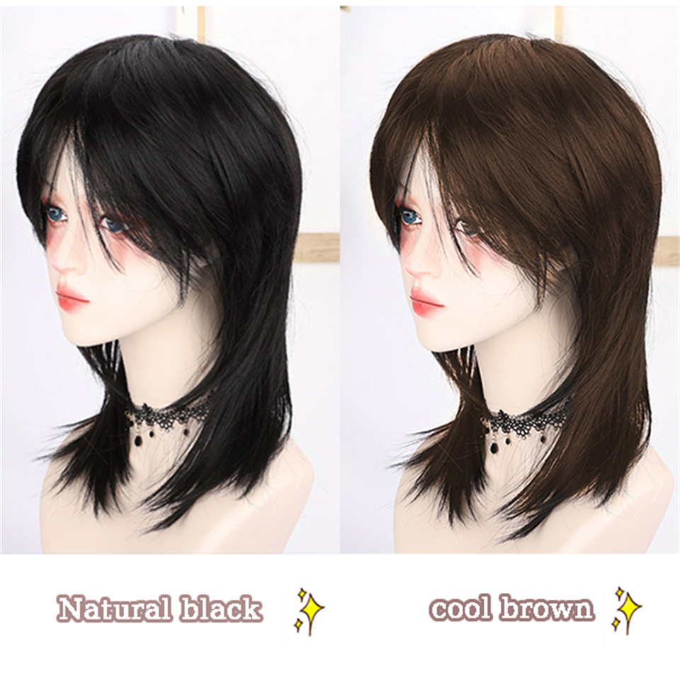 女性用ショートウィッグ,黒髪,オオカミのカクテルの色,美しい - Wig Fiber Net のレビューと価格