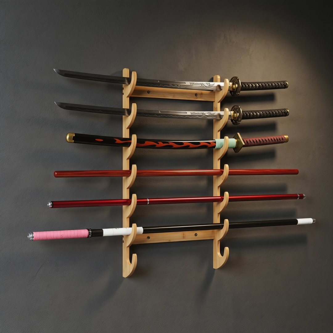 1-8層木製刀スタンド刀ホルダー壁掛けディスプレイラックサポ - Cosplay Prop Display のレビューと価格
