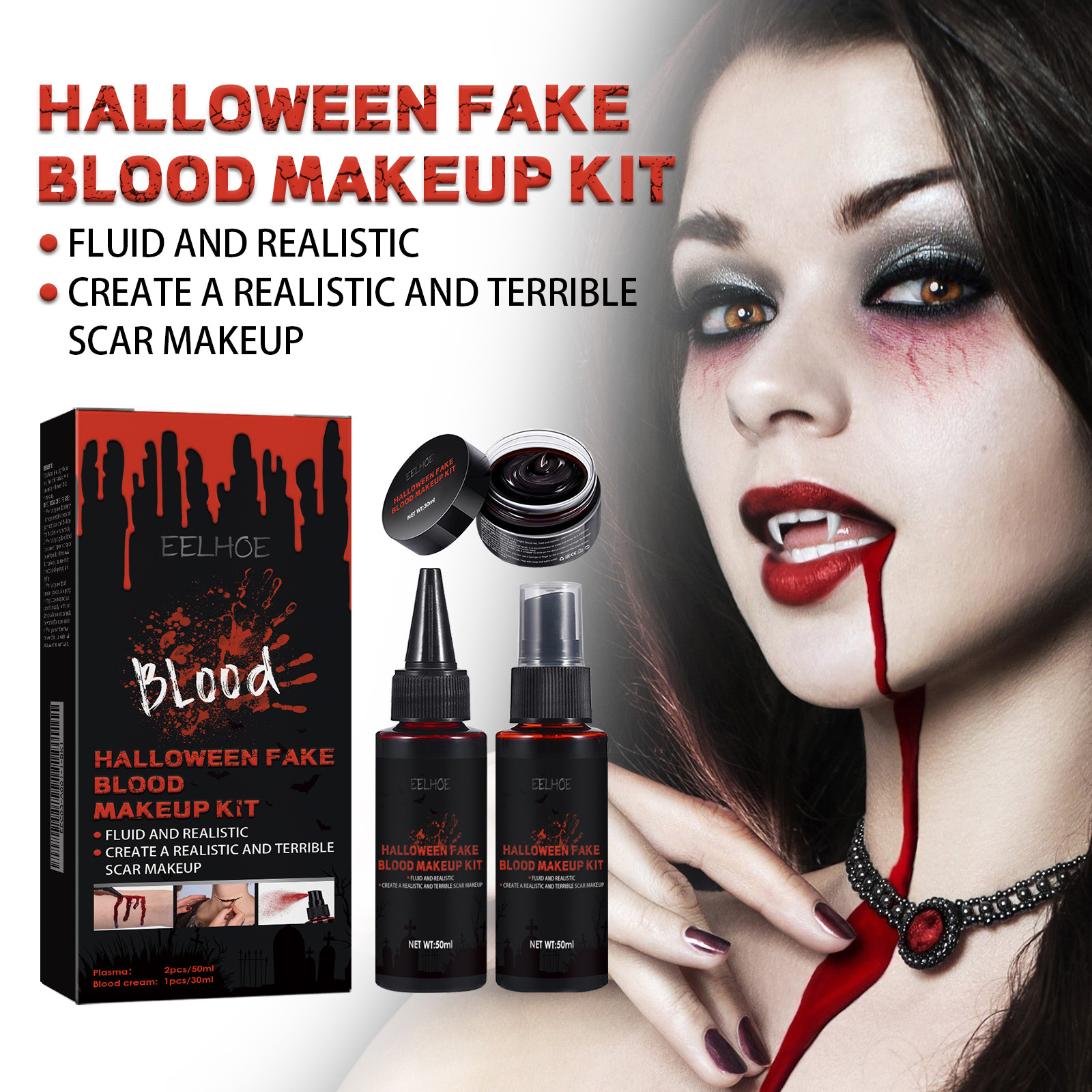 ハロウィン偽血メイクアップキットリアルな洗えるSFX凝固血液 - Body Paint Sfx のレビューと価格