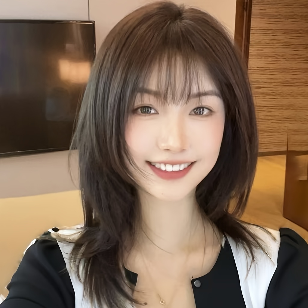 女性用 ブラックブラウン ミディアムレングス 鎖骨までの長さ - Wig Fiber Net のレビューと価格
