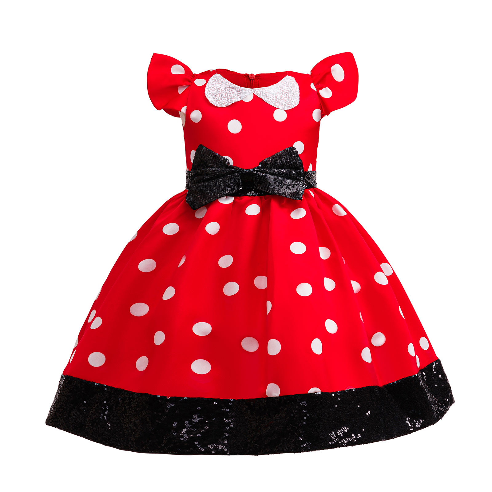 かわいい女の子赤白水玉プリンセスドレス黒スパンコールリボン子 - Cosplay Prop Bow のレビューと価格