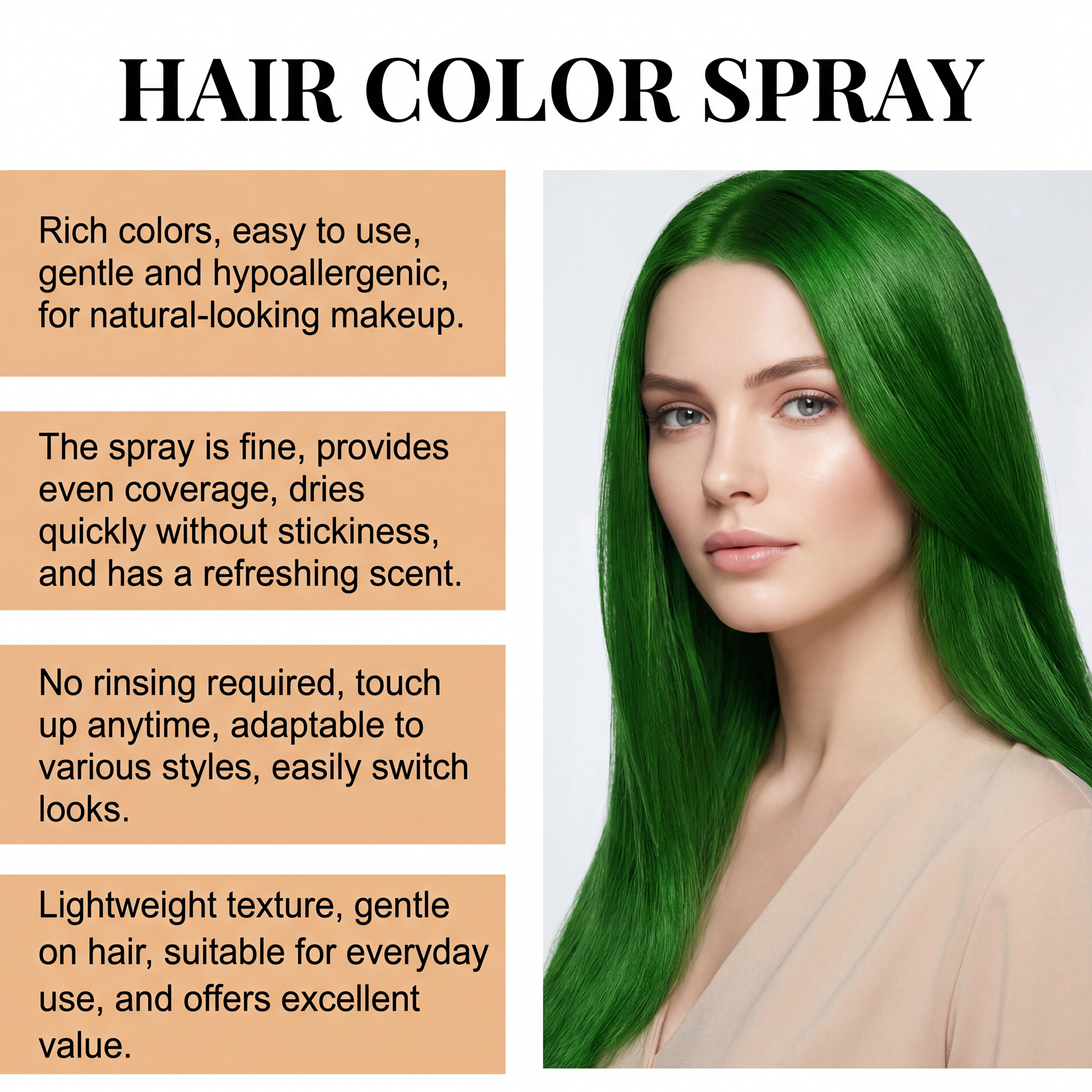 一時的な白/緑のヘアスプレー ファッション用明るいヘアスタイ - Hair Spray Color のレビューと価格