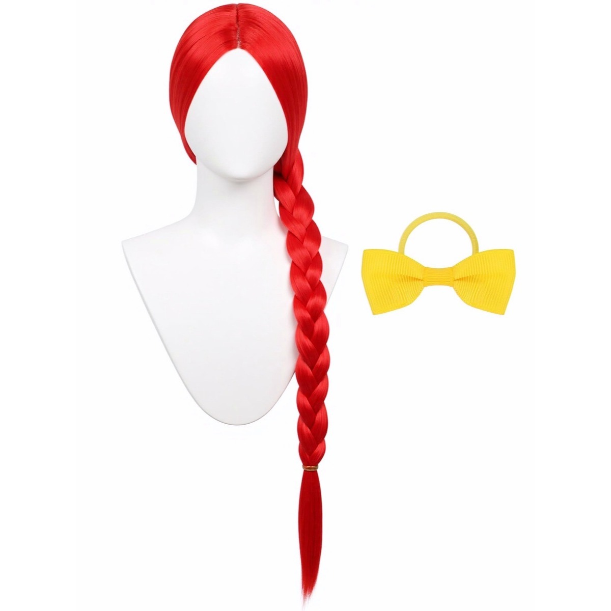 明るい赤色 61 センチメートル ロング ストレート ウィッ - Cosplay Prop Bow のレビューと価格
