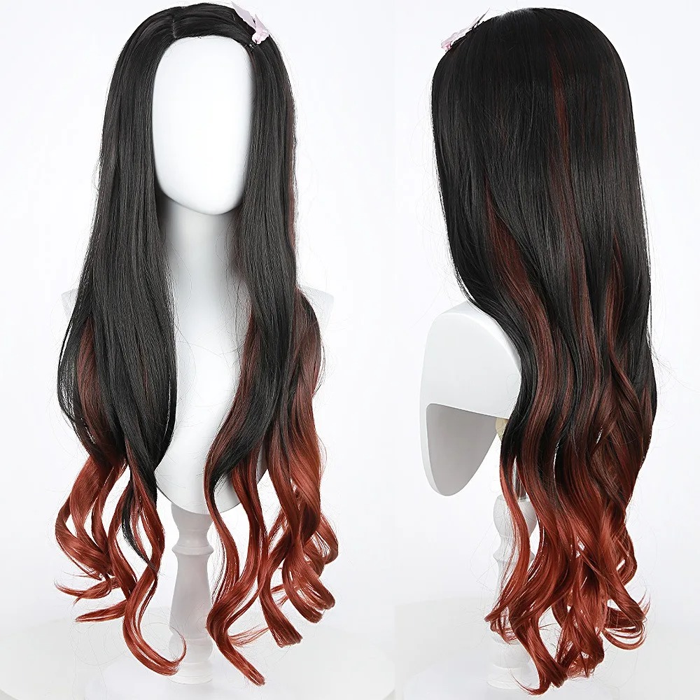 黒ダークレッドグラデーションカラー巻き毛ロングヘアねずこアニ - Wig Fiber Net のレビューと価格